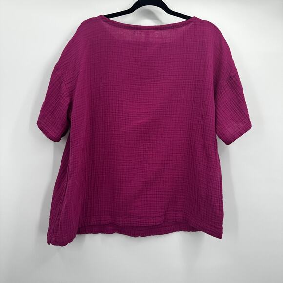 Eileen Fisher Shirt Womens Large Pink Organic Cotton Texture Gauze Boxy Top - Picture 4 of 9
